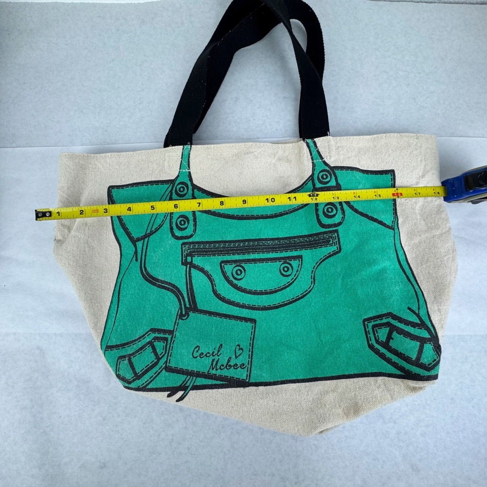 Cecil McBee Canvas Tote Bag Teal Green Trompe L'oeil Graphic Shopper Harajuku - Picture 5 of 6